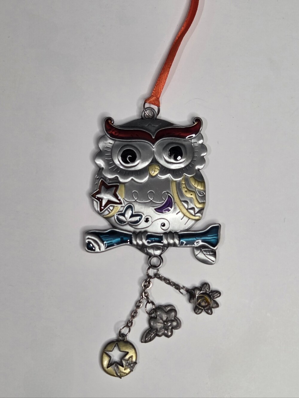 Ganz Enamel Owl Car Charm Rear View Mirror/Christmas Ornament With Ribbon